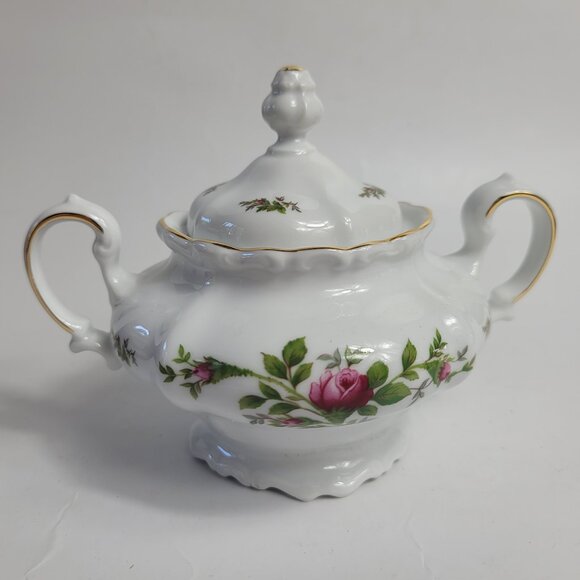Traditions China Johann Haviland Moss Rose Sugar Bowl White with Pink Roses - Picture 1 of 16